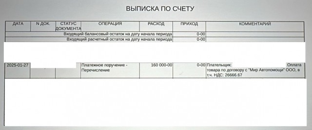 пример выписки по счету